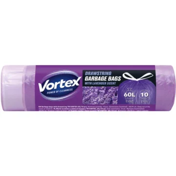 Пакети для сміття Vortex 60л 10шт з ароматом лаванди, зі затяжками